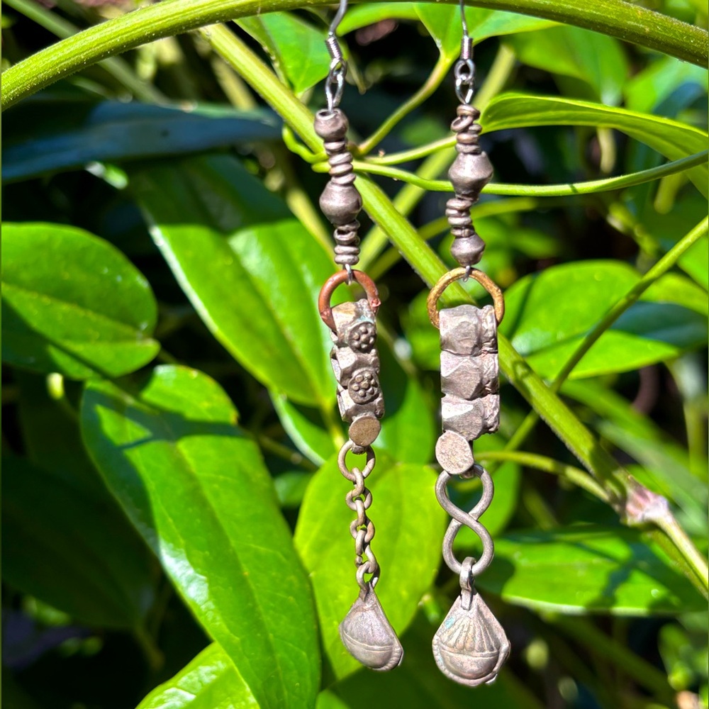Handmade Vintage Mixed Metal Kuchi Tribal Dangle Earrings